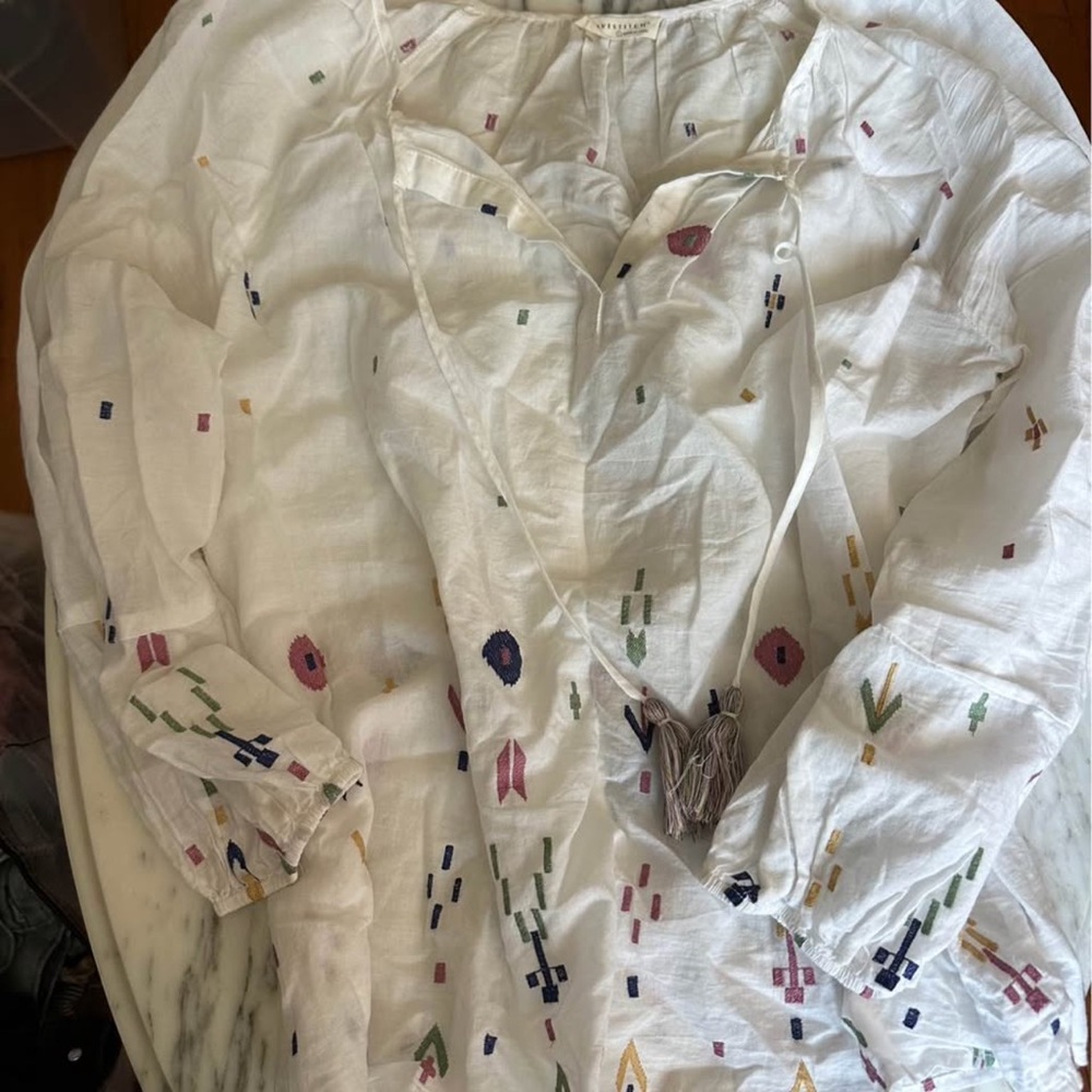 Lovestitch White Peasant Blouse with Colorful Embroidery